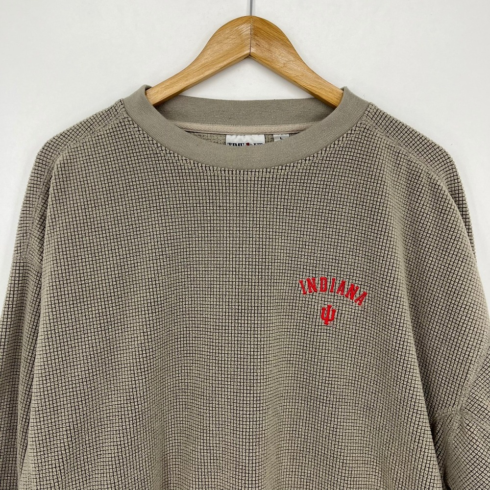 Time Out Indiana University Hoosiers Waffle Knit Sweatshirt Mens Large Taupe Vtg - Picture 8 of 13